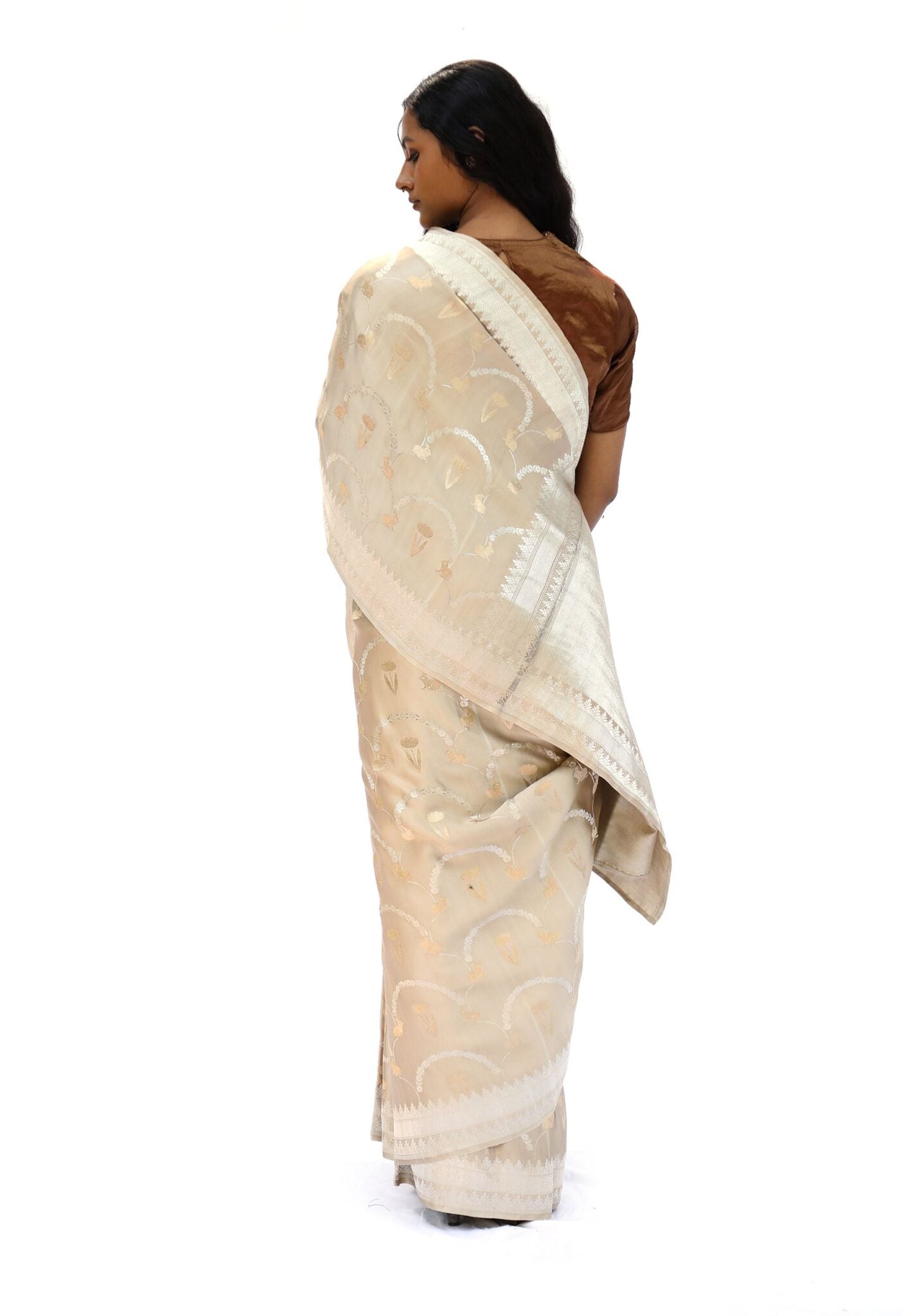 KHARGOSH- beige katan silk saree