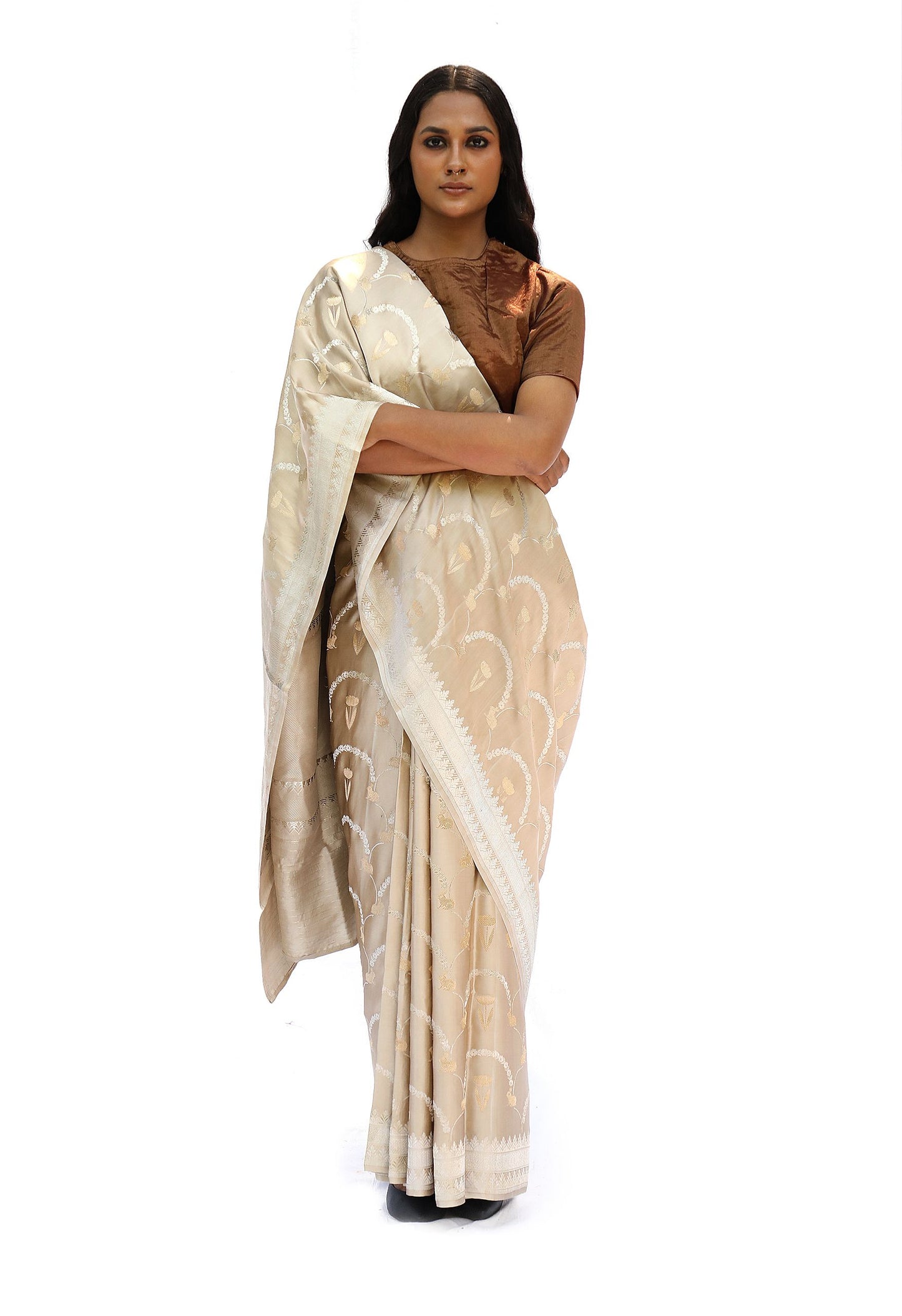 KHARGOSH- beige katan silk saree