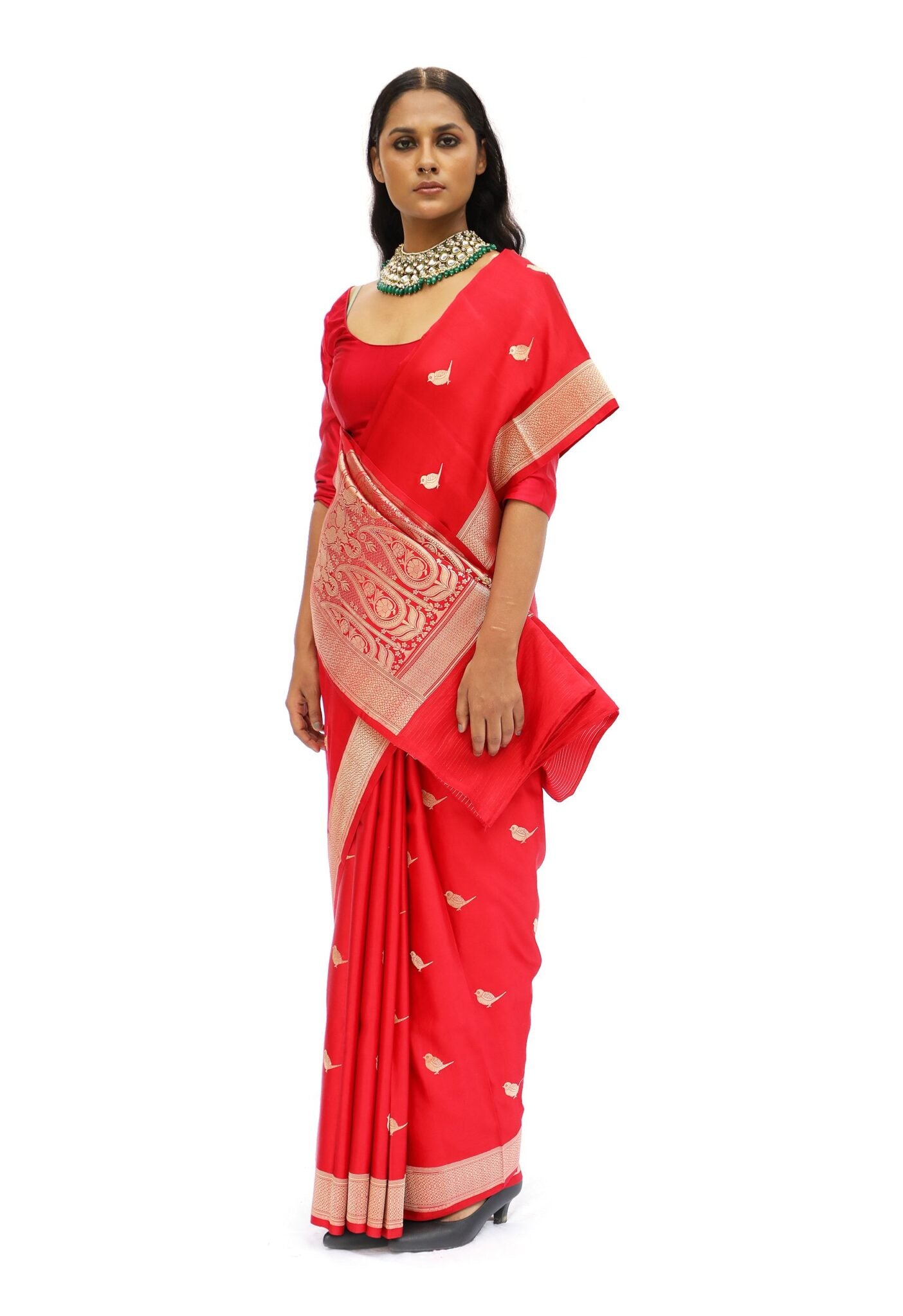 CHIDIYA – vermillion red jaal katan silk