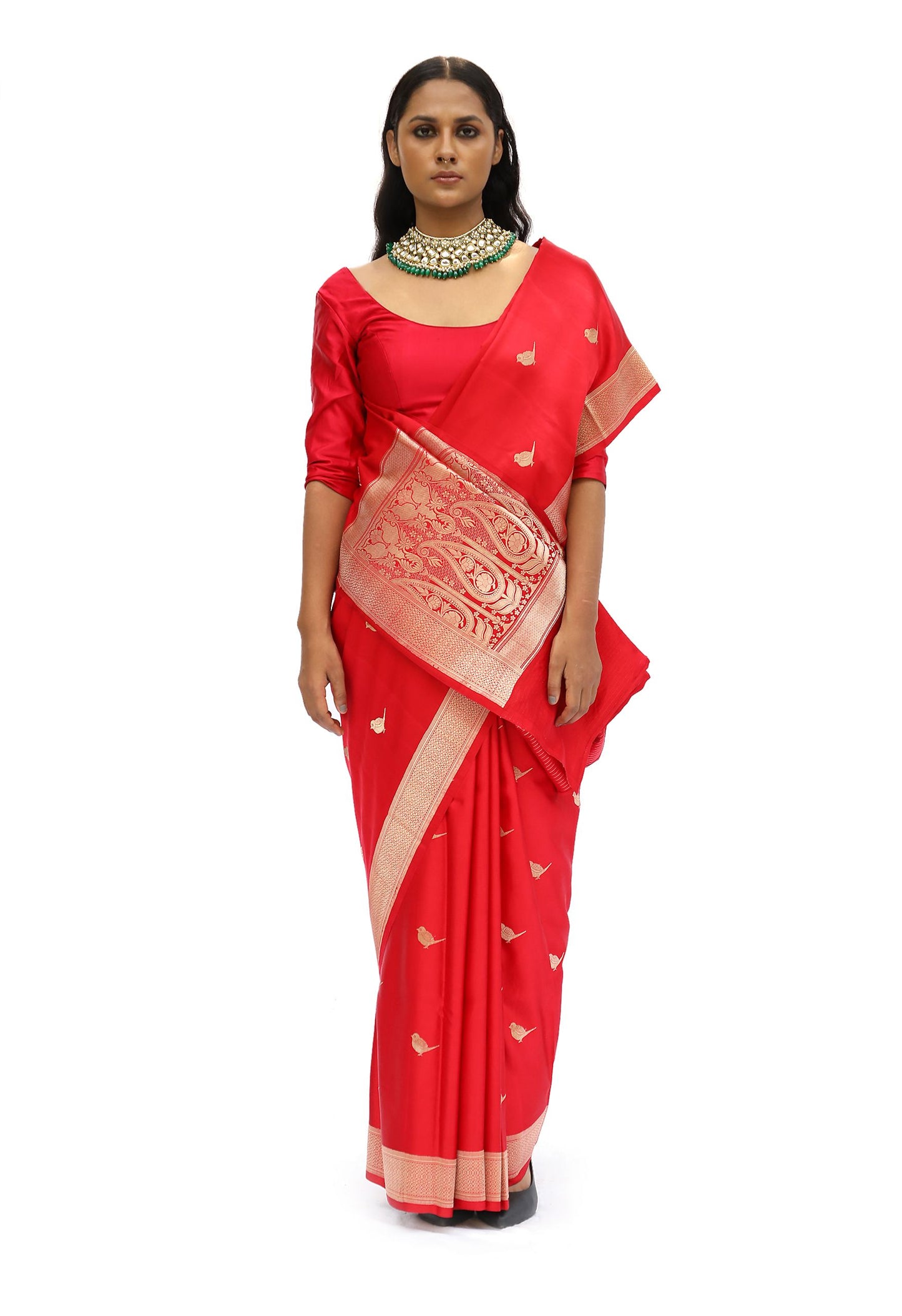 CHIDIYA – vermillion red jaal katan silk