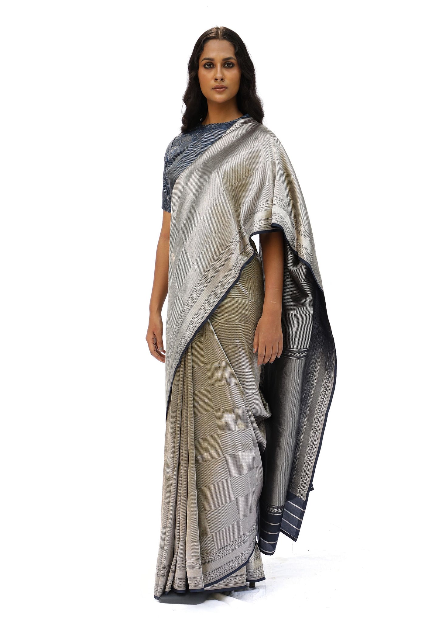 DHARA – grey mashru silk saree