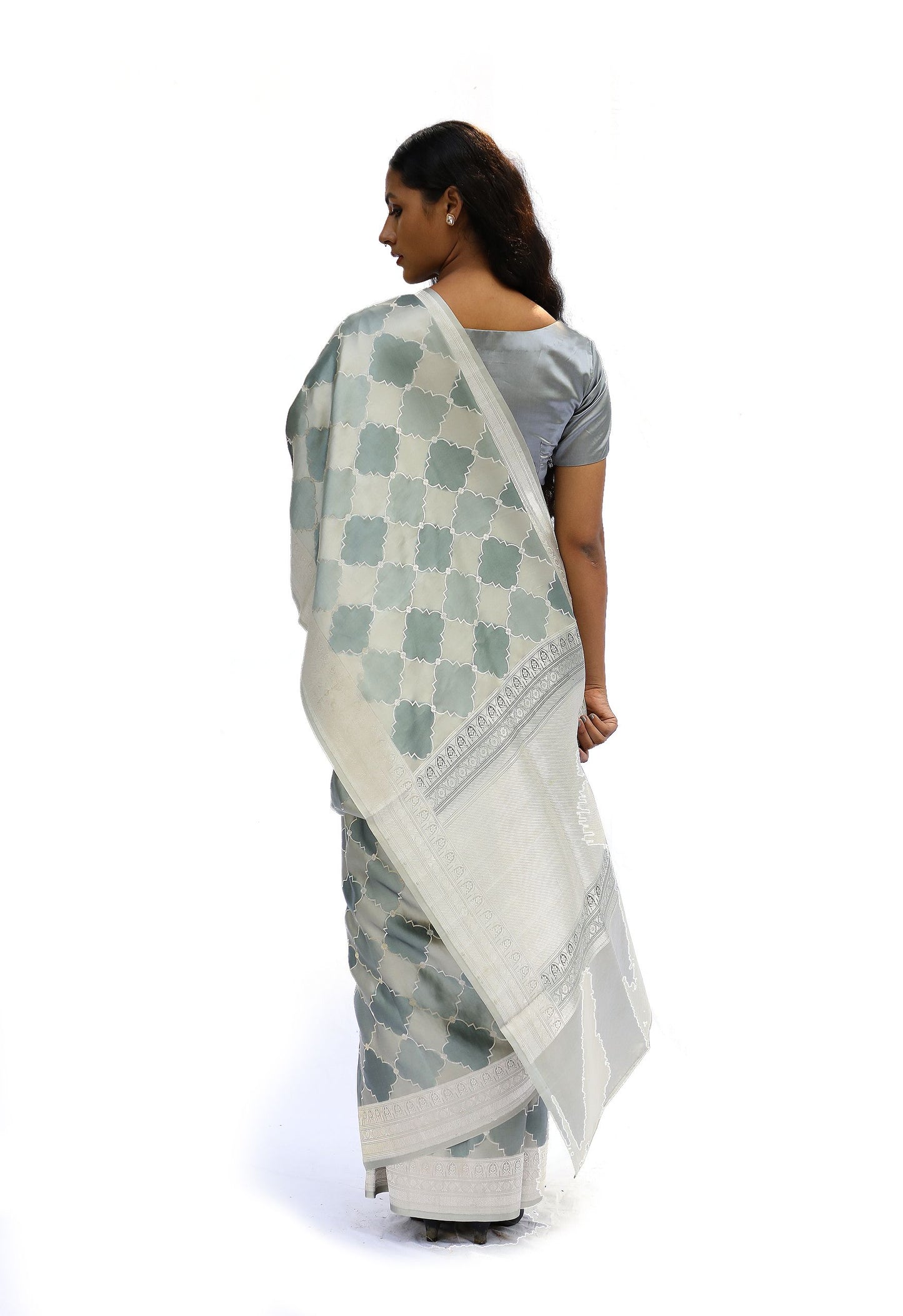 JHAROKHA – grey katan silk saree