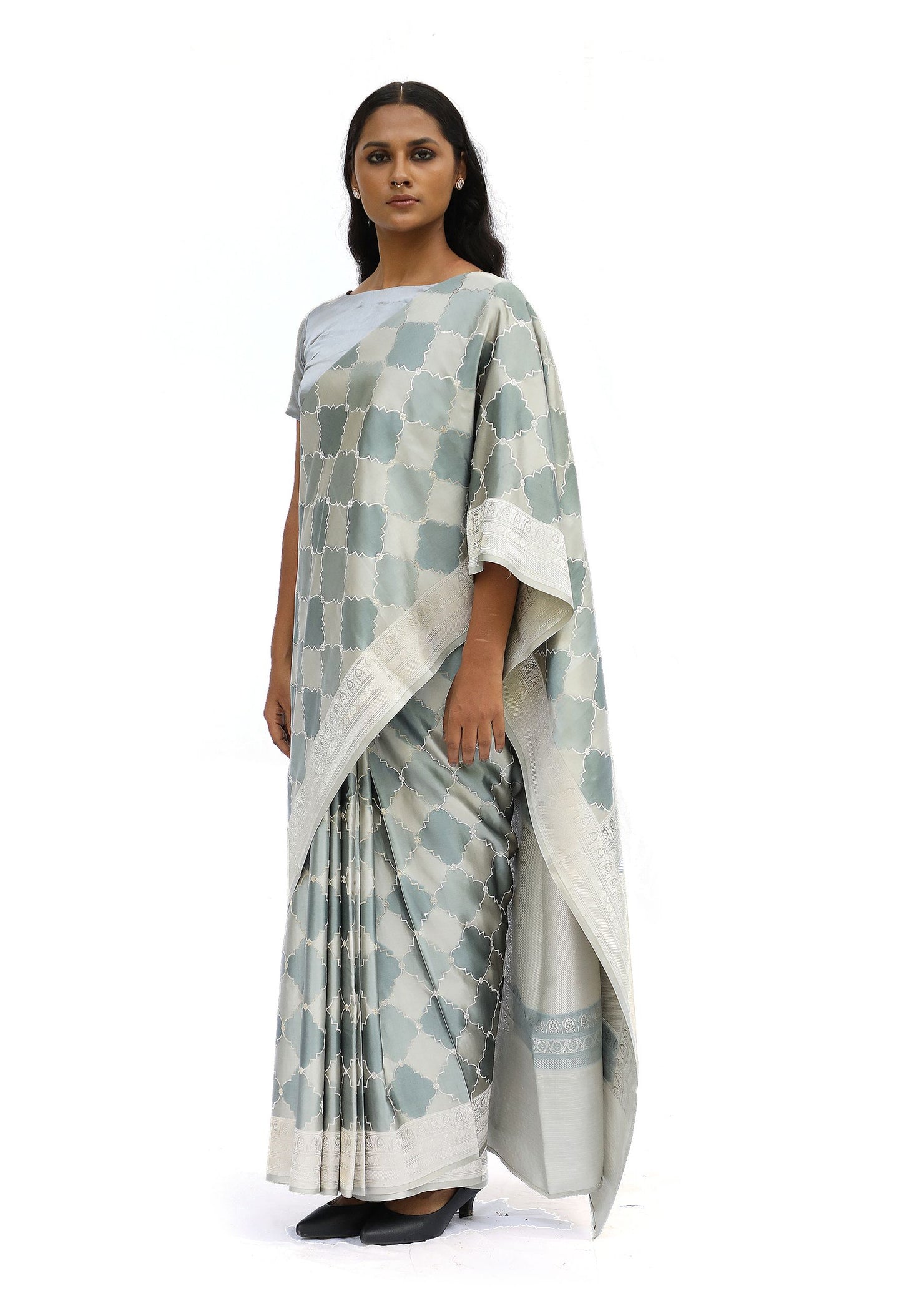 JHAROKHA – grey katan silk saree