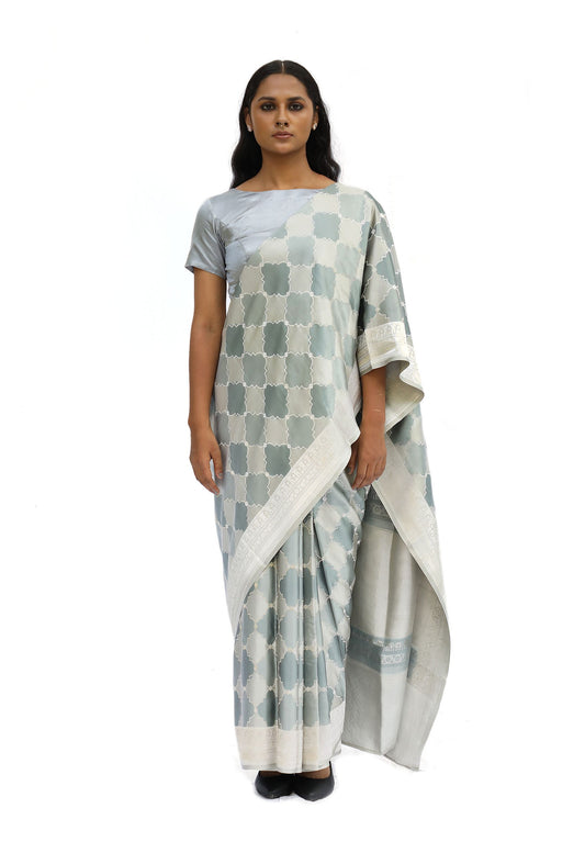 JHAROKHA – grey katan silk saree