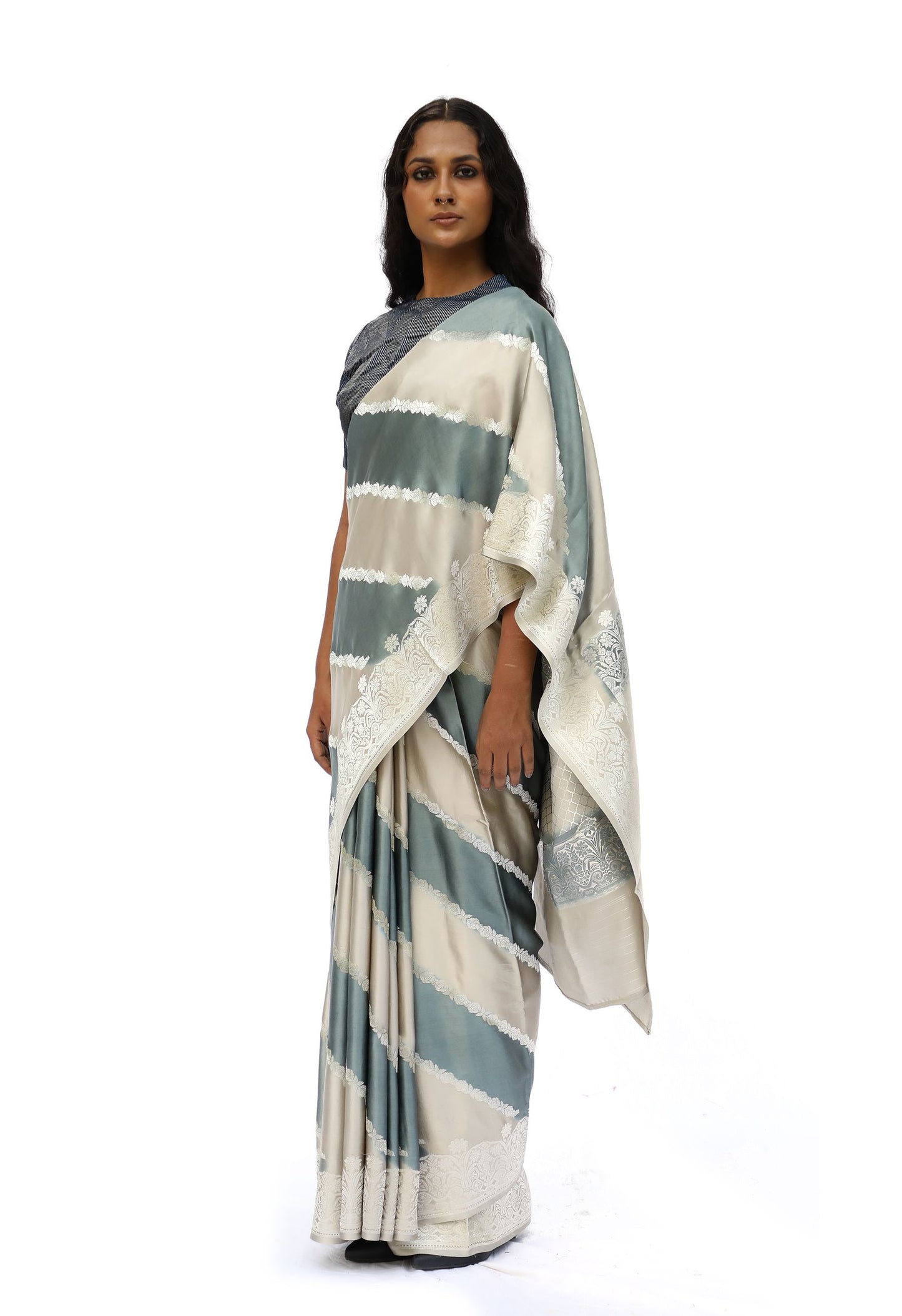 DHARA – stripped pattern katan silk saree