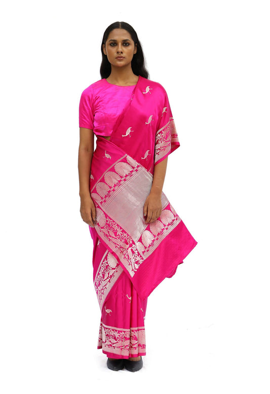 MAYURI- rani pink katan silk saree