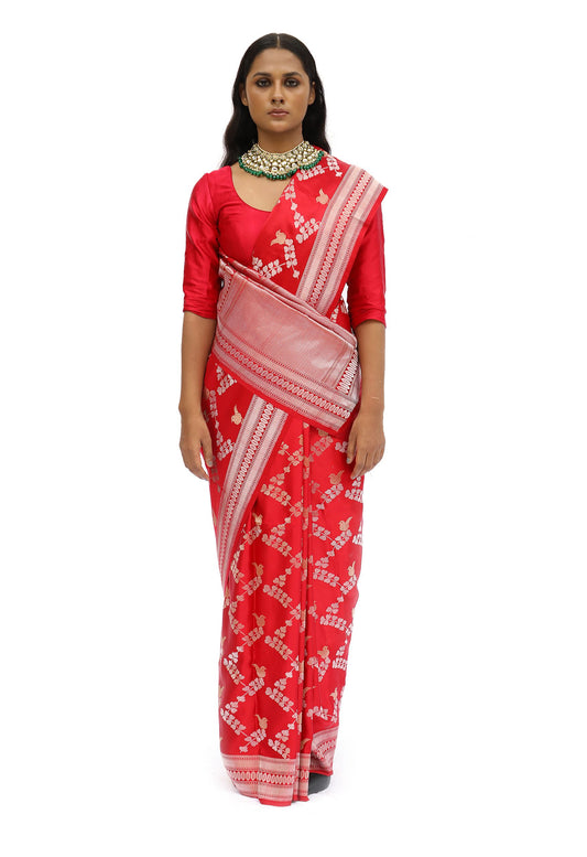 CHIDIYA – vermillion red jaal katan silk