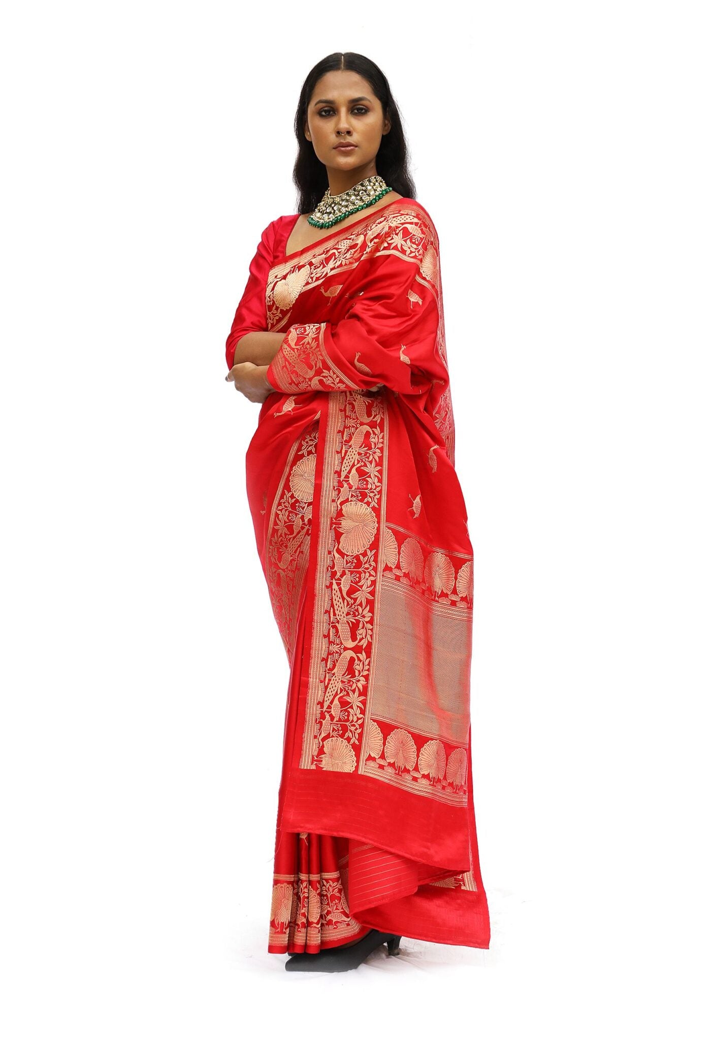 MAYURI- red katan silk saree