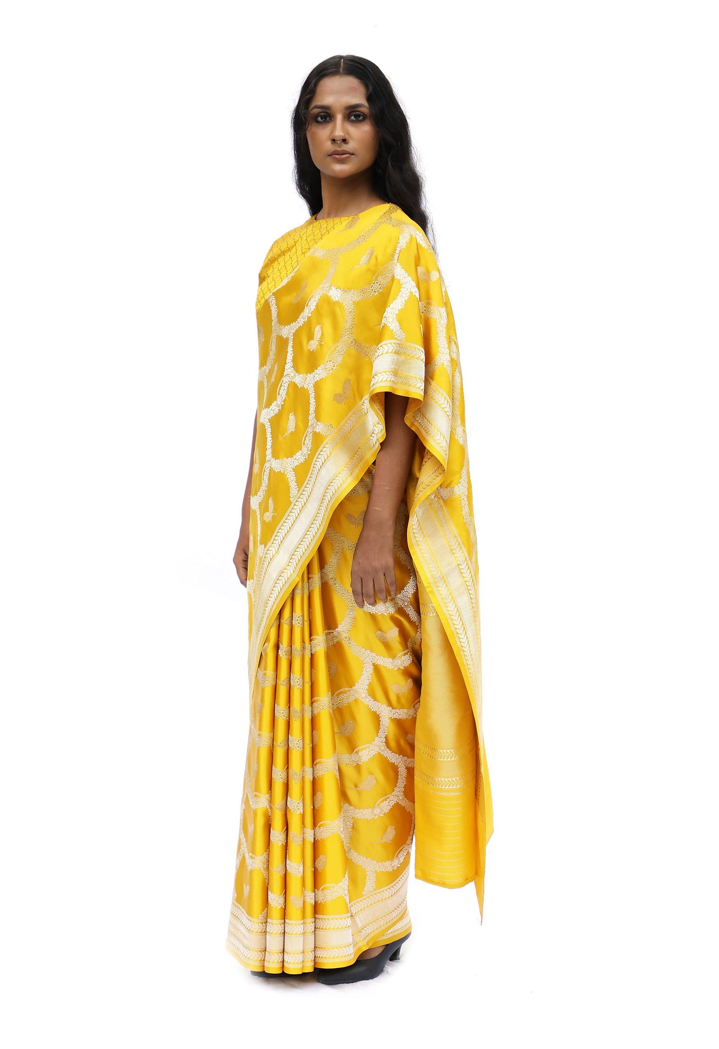 CHIDIYA- mustard yellow katan silk saree