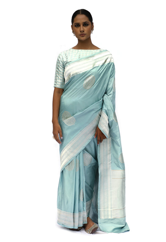 PARIJAAT - powder blue katan silk saree