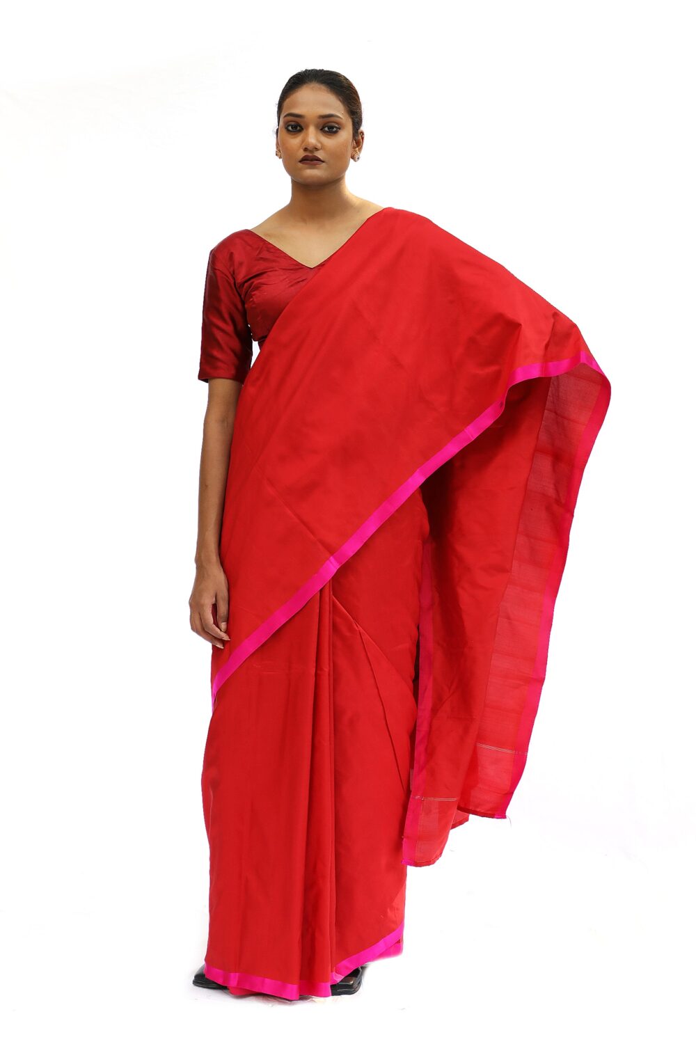 Deep red katan silk saree
